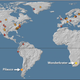 Locations where ~12,800-year-old platinum spikes have been recorded on Earth.